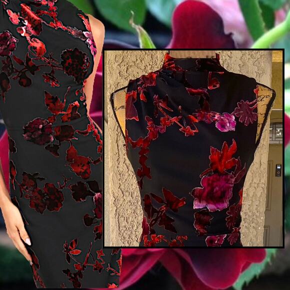 Lulus Black Burnout Velvet Mock Neck Composed Glamour Maxi Dress Size S - Picture 2 of 9